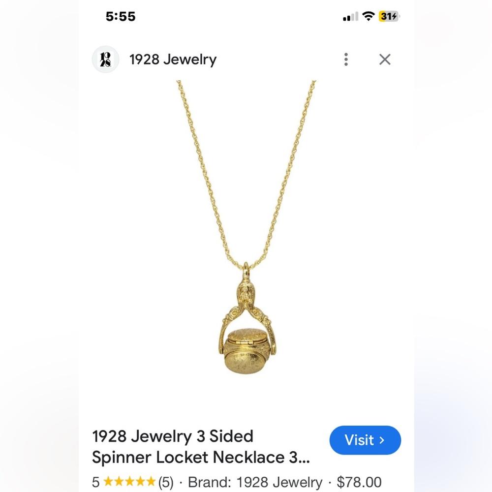 ⭐️♥️Mothers Day 🎁 1928 Gold Spinning w 30” Necklace w Spinner 3 Picture Locket
